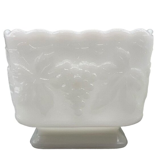 Vintage Anchor Hocking Milk Glass Square Grape Footed Planter Candy Dish EUC - Picture 5 of 13